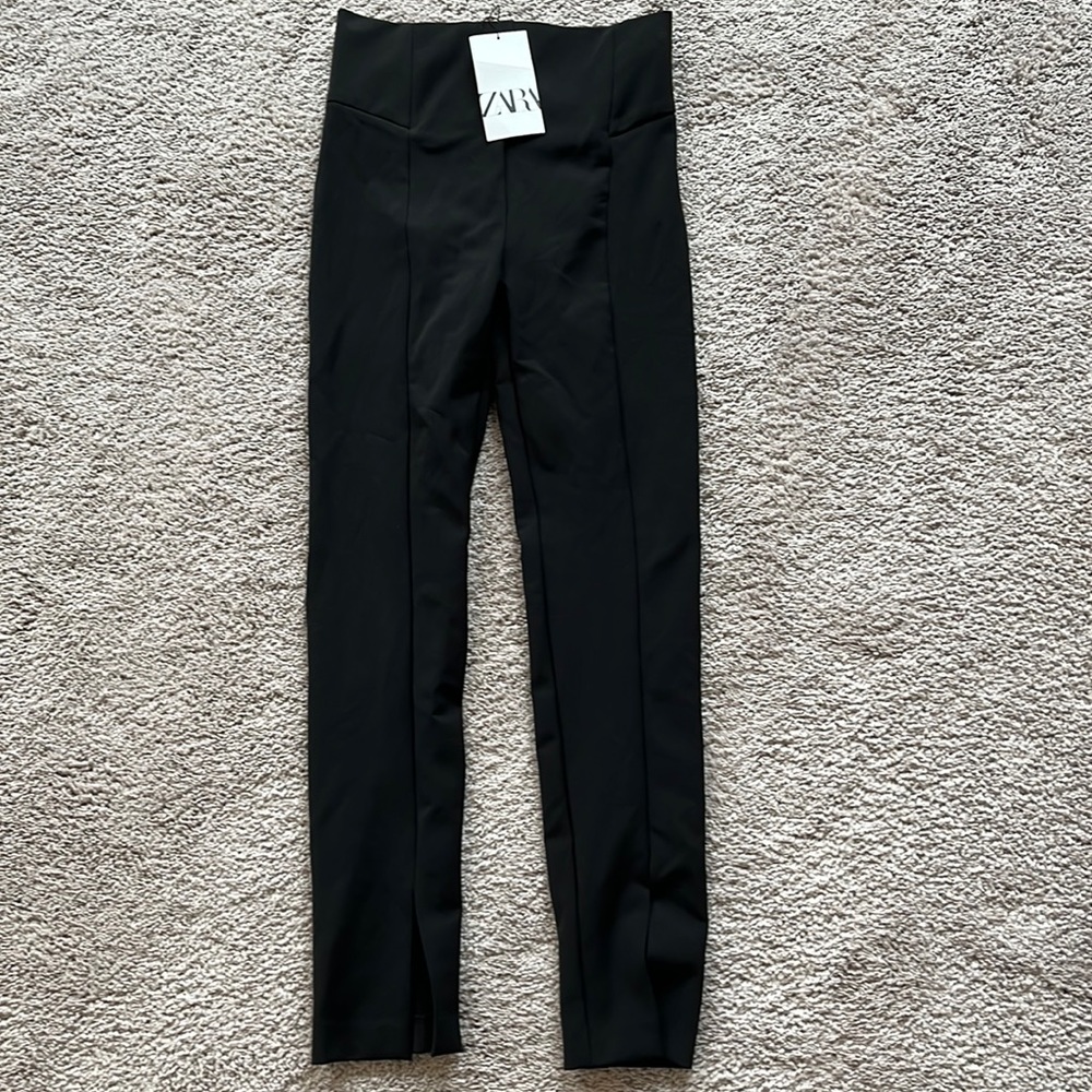 NWT ZARA Black High waist split hem leggings S